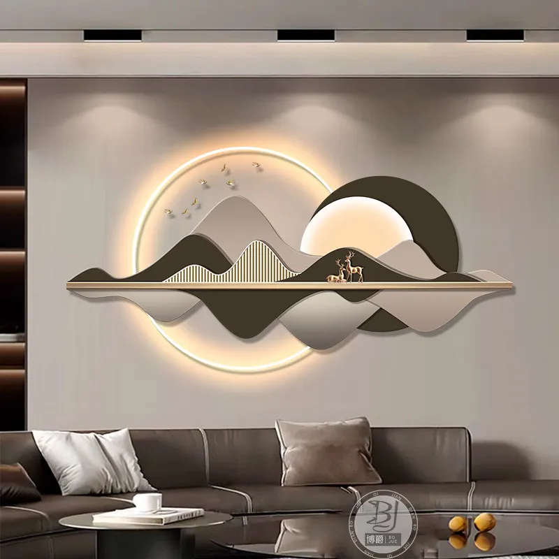 Modern Light Luxury Living Room Decoration Painting, High-End Sofa Background, Landscape Wall Art, Fortune, Wall Lamp Design