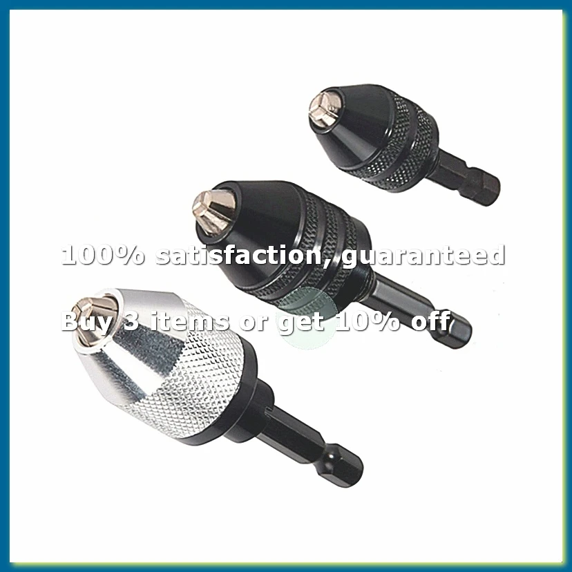 ●3PCS 1/4 Inch Hex Shank Keyless Drill Chuck Quick Change Adapter Converter Impact Drills Bits, Electric Tool Accessories
