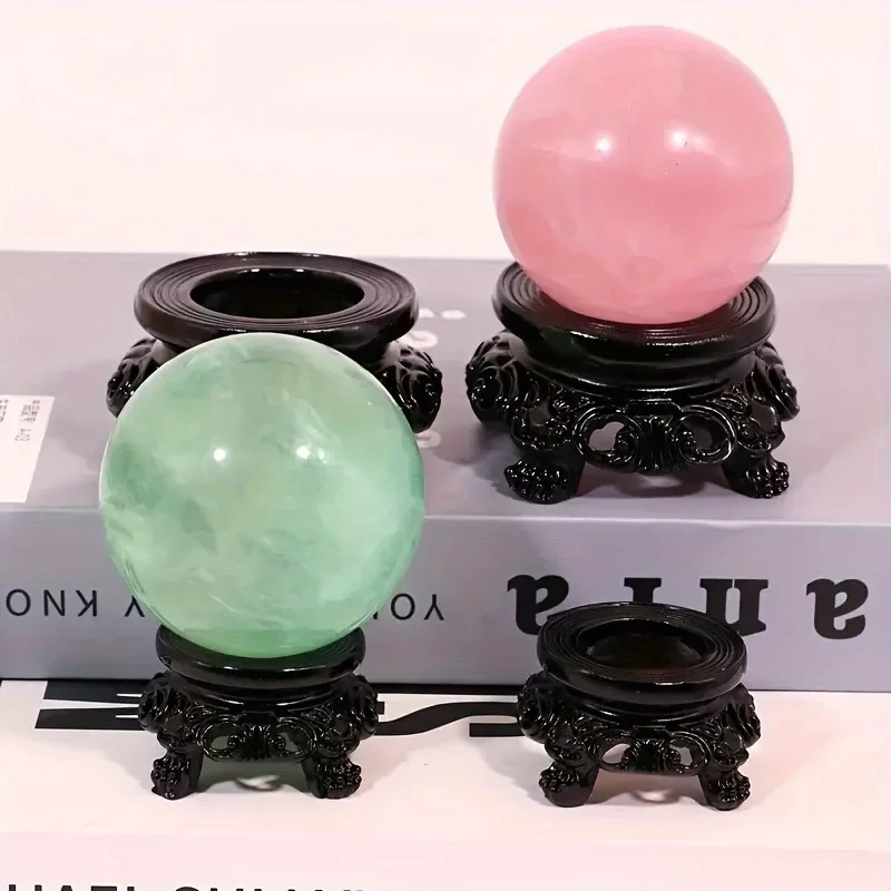 4pcs Vintage Black Hollow Round Base Resin Crystal Ball Egg Display Stands Decorative Objects Retro Home Decor Accent Ornaments