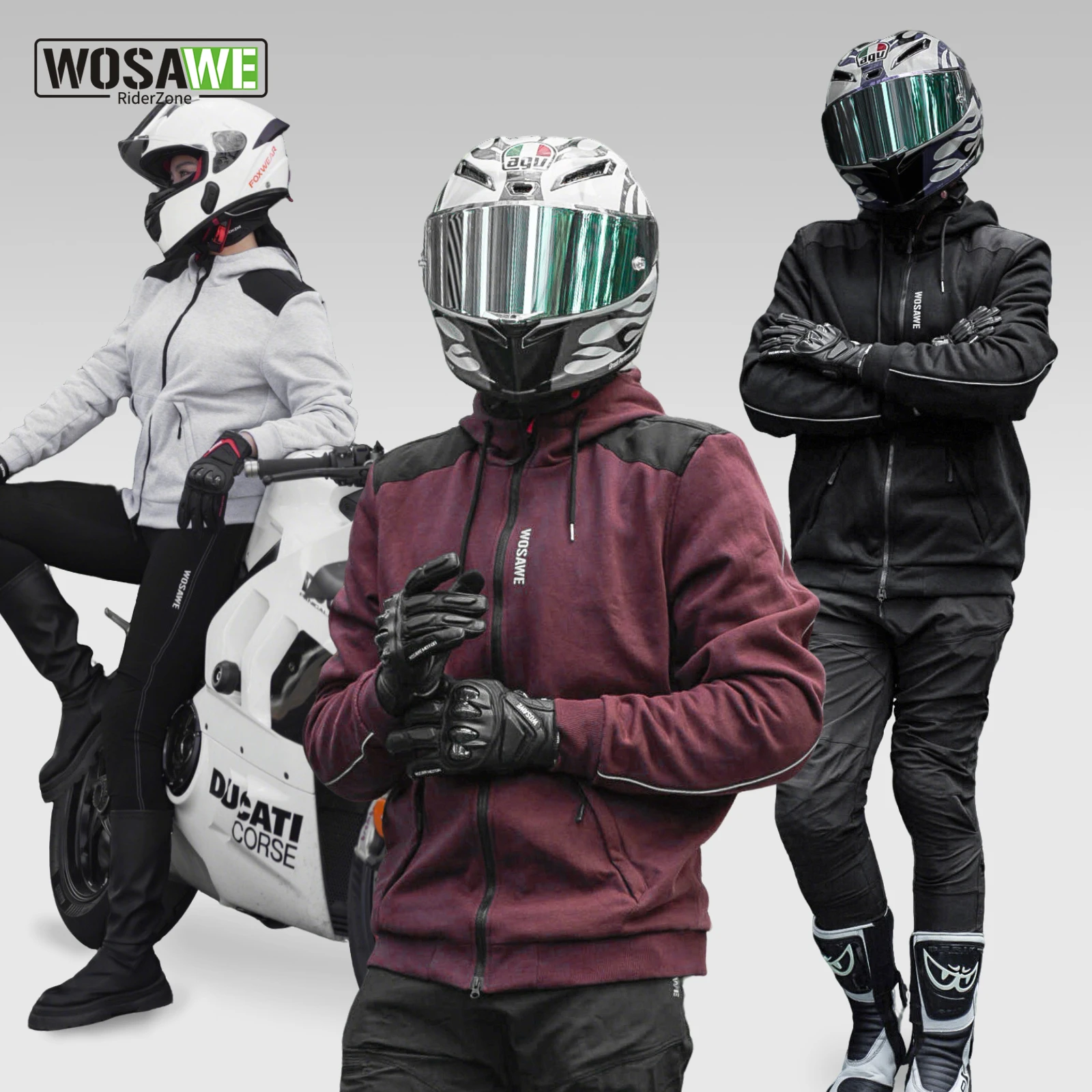 

WOSAWE Men Motorcycle Hoodie Jacket Winter Rider Body Armor CE Certified Street Riding Thermal Jacket Soft Motorcyclist Clothing