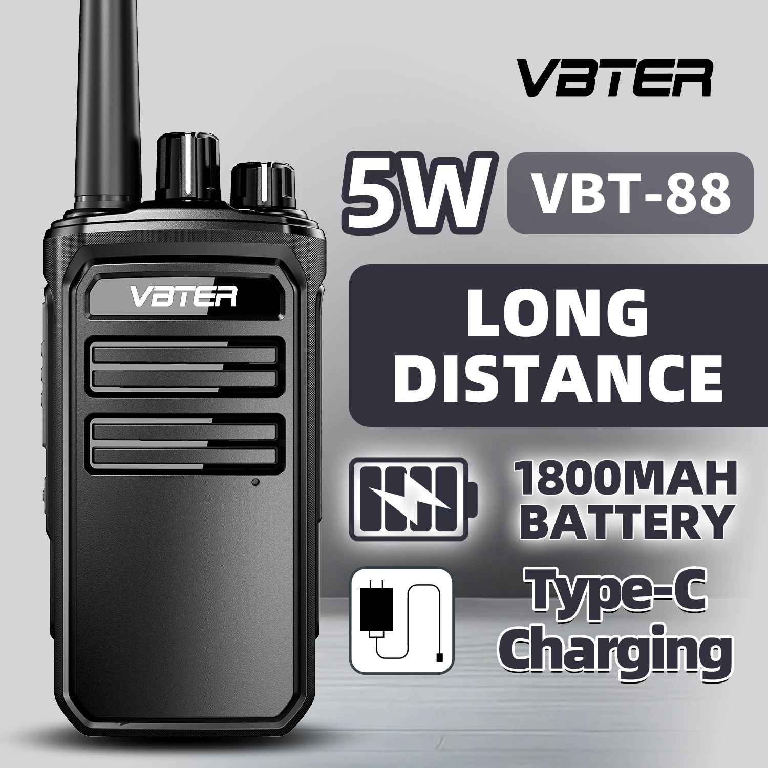 

1/2 шт. портативная рация VBTER VBT-88 5W с большой дальностью действия и высокой мощностью, зарядка Type-C, приемник