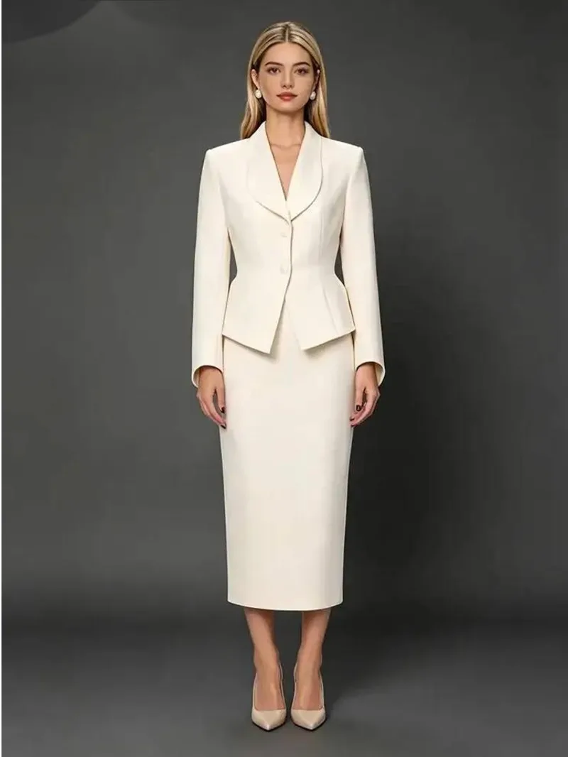 

Fashion White Long Sleeve Single Breasted Blazer Women's Laper Tighten Waist Suit Jacket Summer New 71XI1