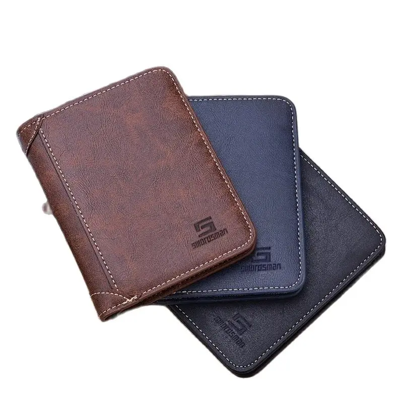 

Slim Minimalist Tri-Fold Men's Wallet With ID Window and 8 Card Slots Quality Male Short Card Horders Pocket Purse