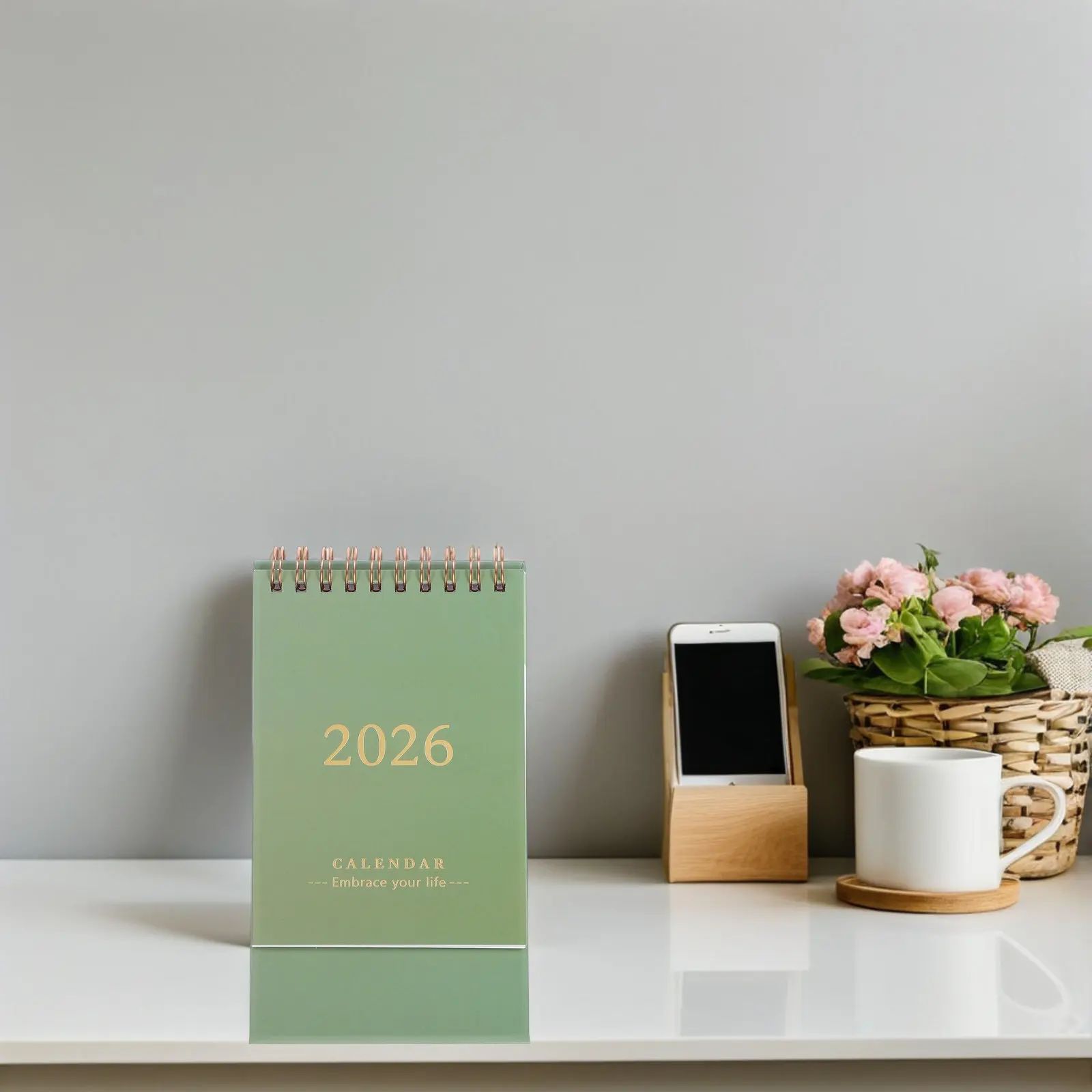 

Настольный календарь-планер на 2026 год, откидной, для офиса и дома, зеленый, мини-размер, компактный, элегантный, ежемесячный расписание, экономия места