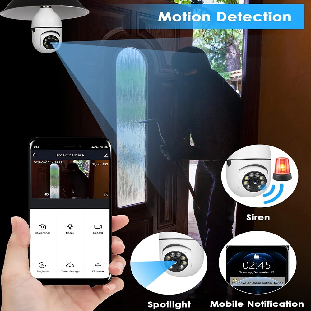 E27 Bulb Camera Wifi 1080P Tuya Full Color Automatic Human Tracking Night Vision Home Security Surveillance Cameras