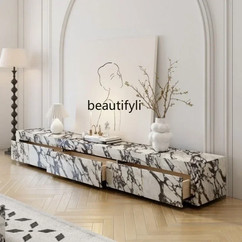 

A57 New rock slab floor-to-ceiling TV cabinet small apartment household living room with drawer storage villa, oversized