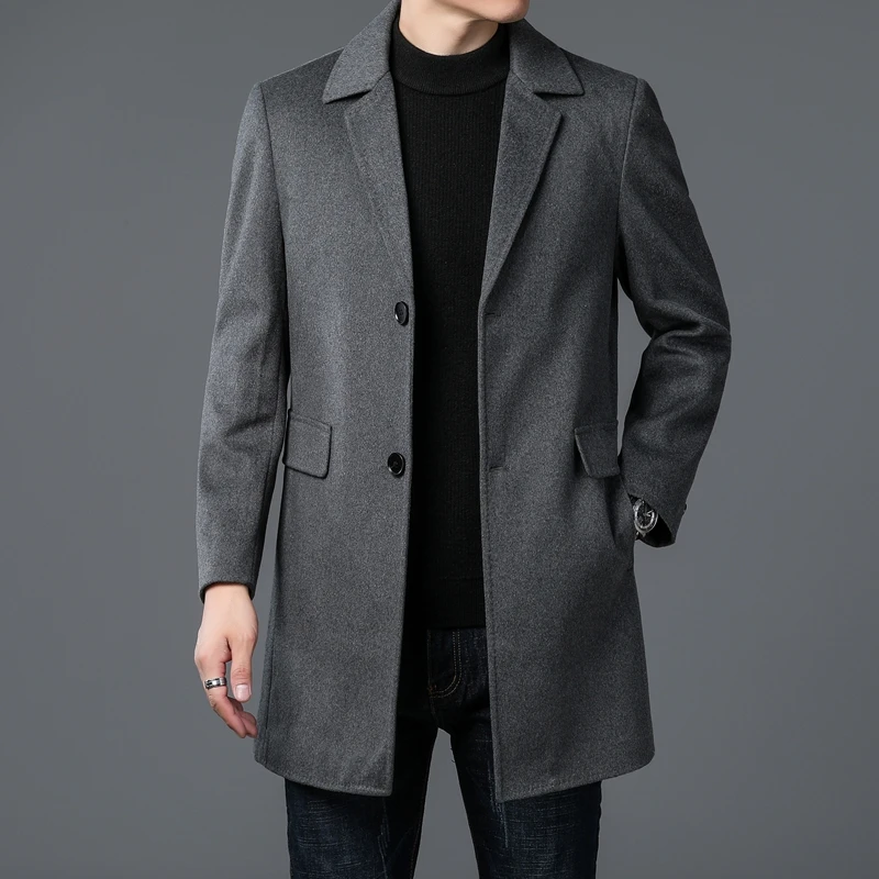 Gentlemen's Winter Wool Overcoat Men Gray Black Essential Coat Notched Collarr Single Breasted Design Outfits Old Money Style