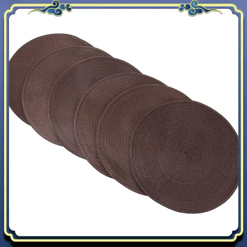 

A56P-Round Braided Placemats Set Of 6 Table Mats For Dining Tables Woven Washable Non-Slip Place Mats 15 Inch