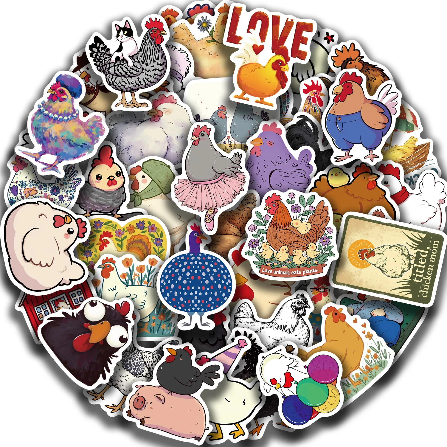 50PCS Cartoon Chicken Animal Personality Creative Sticker Desk Refrigerator Phone Skateboard Waterproof Sticker Wholesale