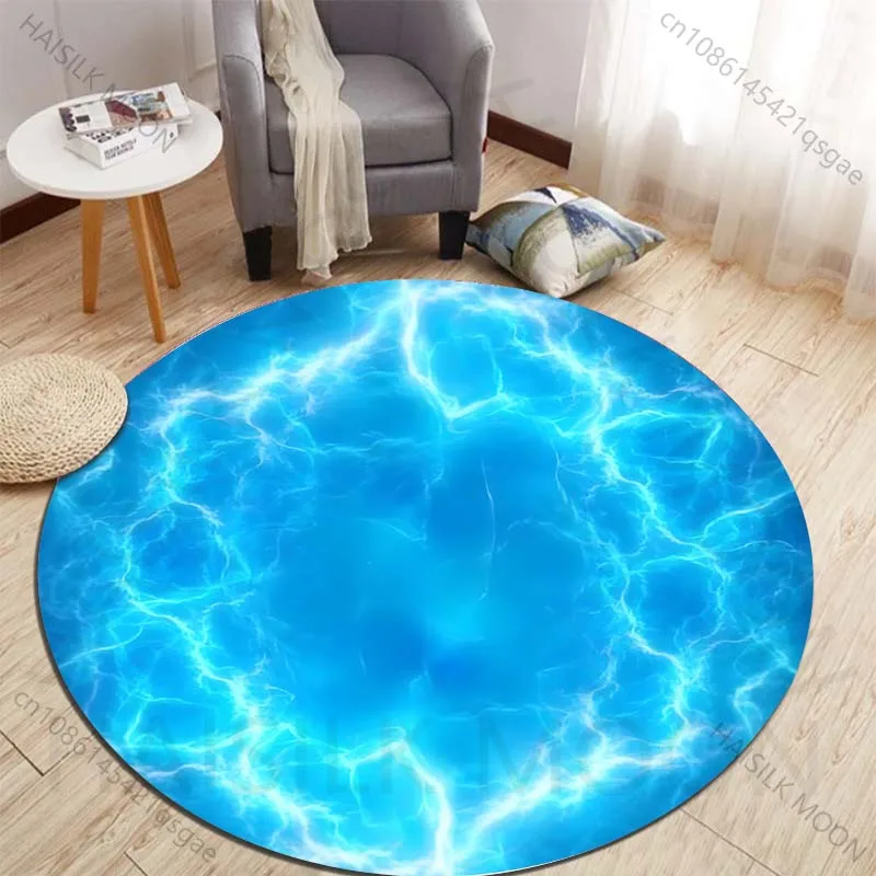 Dazzling blue electric energy sphere Printed round carpet living room sofa table large pet mat soft round carpet home decor