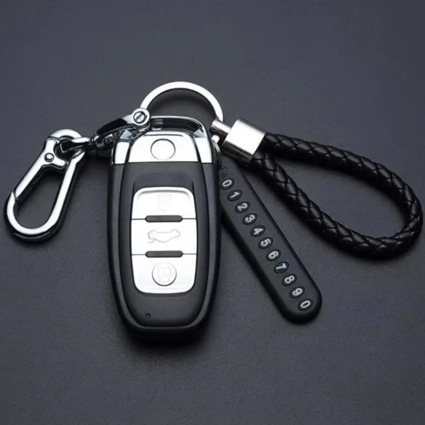 High Quality Stainless Steel Anti-Lost Car Keyring With Phone Number Card Auto Vehicle Key Chain Auto Interior Decor Accessories