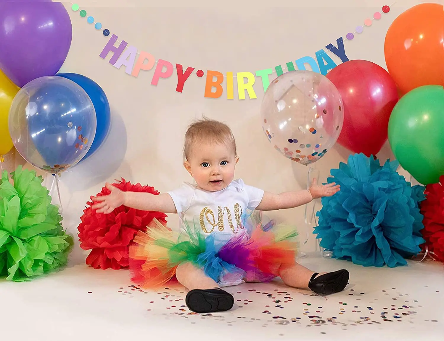 Rainbow Color Gradual Birthday Banner, 1st Birthday Party Decoration, Girl, Boy, Baby Shower, Gender Classification Party Suppli