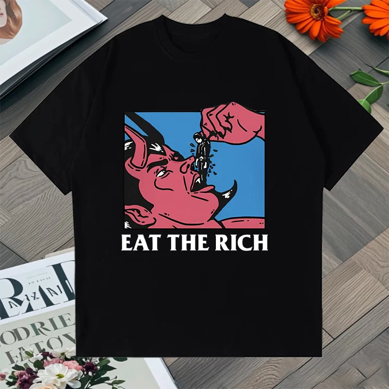 

High Quality Eat The Rich Horror Print Street Hip Hop Tee shirt 100% Cotton Men Women Crew Neck short sleeve t-shirts Unisex Top