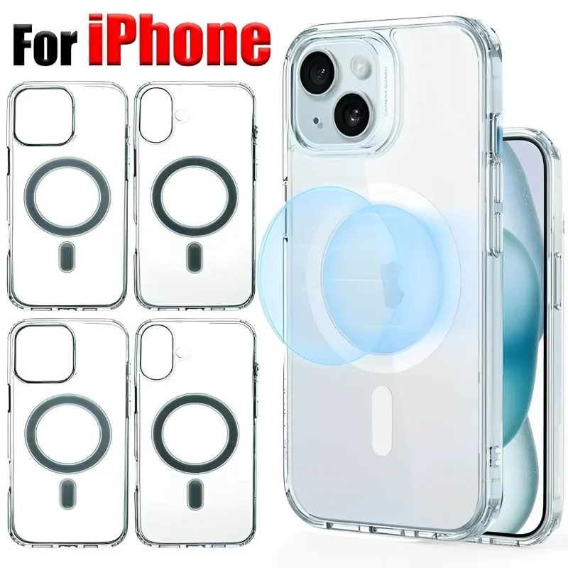 Clear Magnetic Case for IPhone16 15 Plus Pro Max Circle Magsafing Protector for IPhone16 15 Plus Pro Macsafe Protective Cover