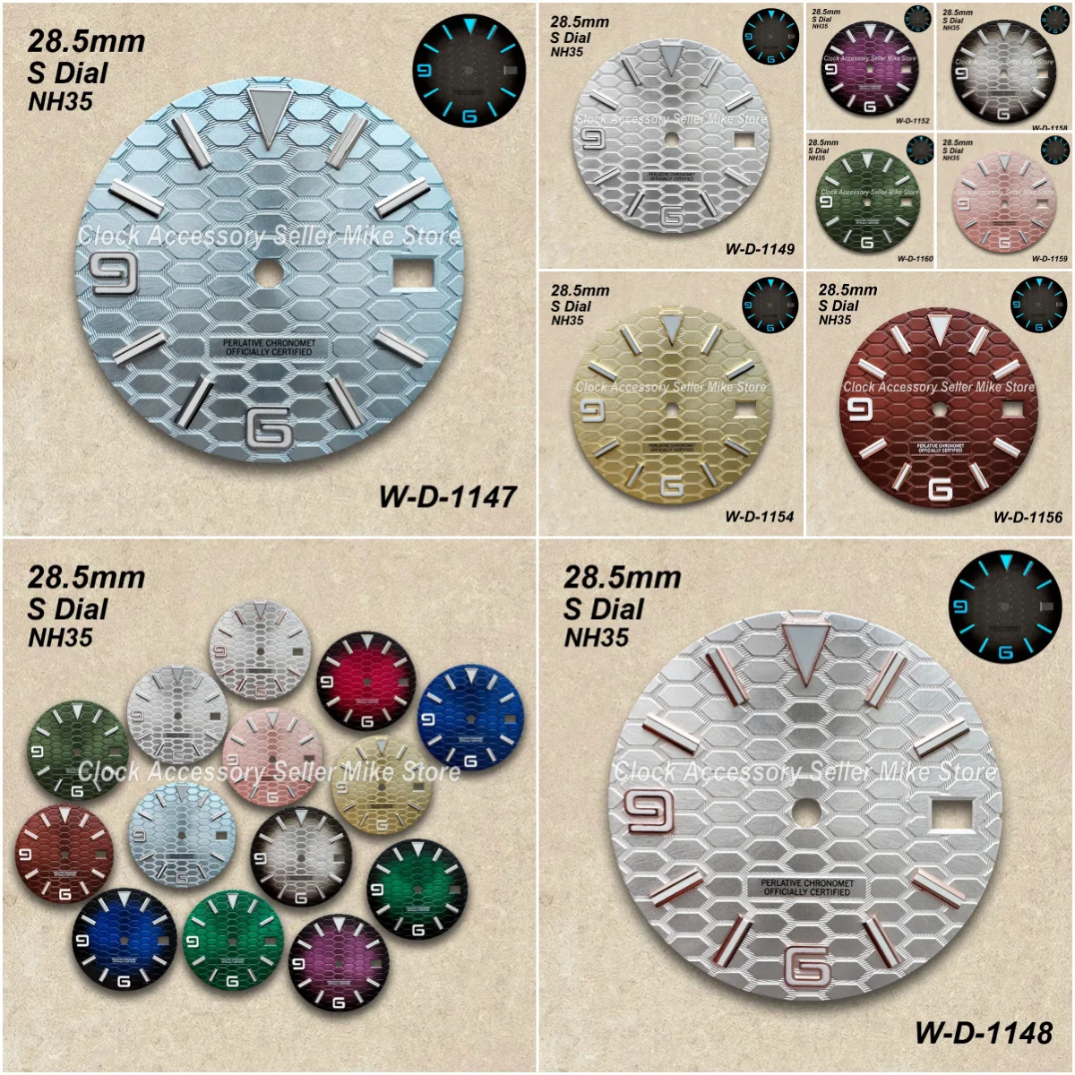 

28.5mm S Logo High-Quality Diving Dial Fit NH35 Japan Movement Ice Blue Luminous New Style Watch Modification Accessories