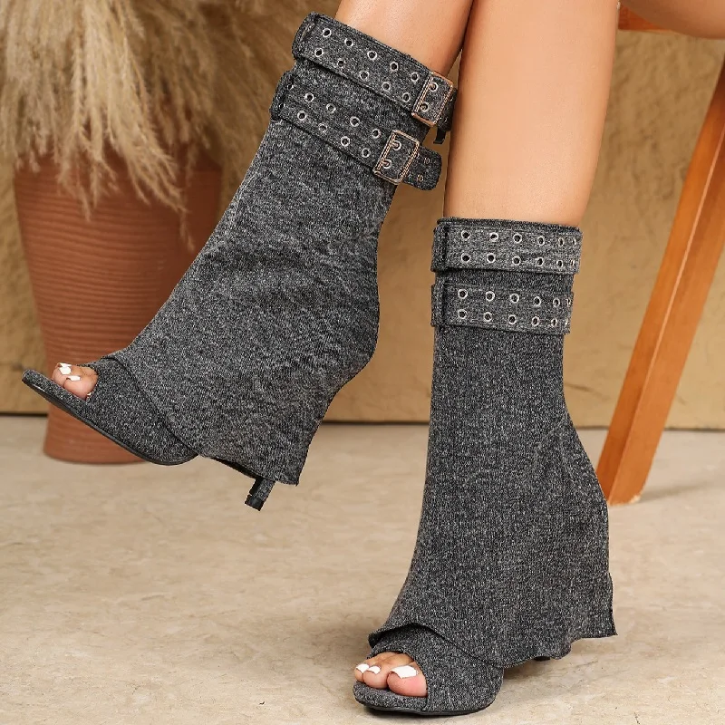 

Eilyken Spring Summer Splicing Peep Toe Buckle Strap Women Ankle Boots Sandals Fashion Thin High Heels Party Prom Shoes