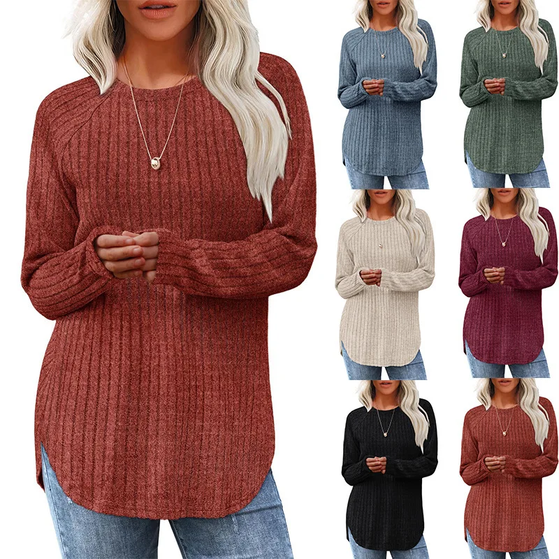 

Spring and Autumn Women's Long Sleeve T-Vertical Vertical Stripe Fashion O-neck Top Casual Basic Versatile Tees