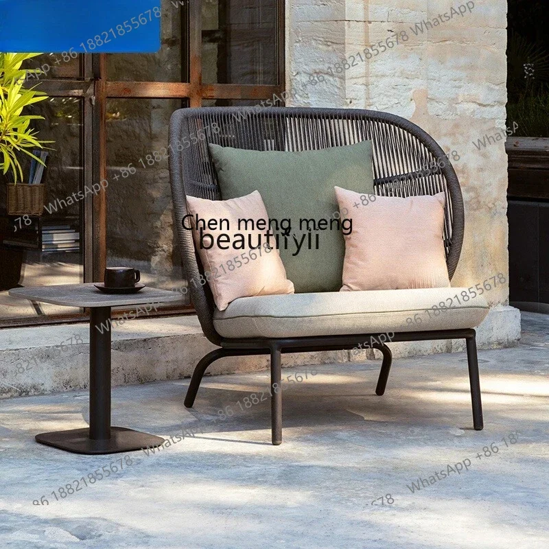 

HOutdoor rattan sofa sunscreen waterproof courtyard balcony casual rattan sofa small coffee table open-air furniture R