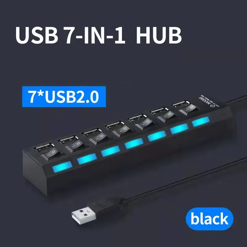 Portable Multiple USB Port Expander With Switches 4/7 Ports Super Speed 5Gbps Power Adapter For PC Multi Ports USB HUB 2.0