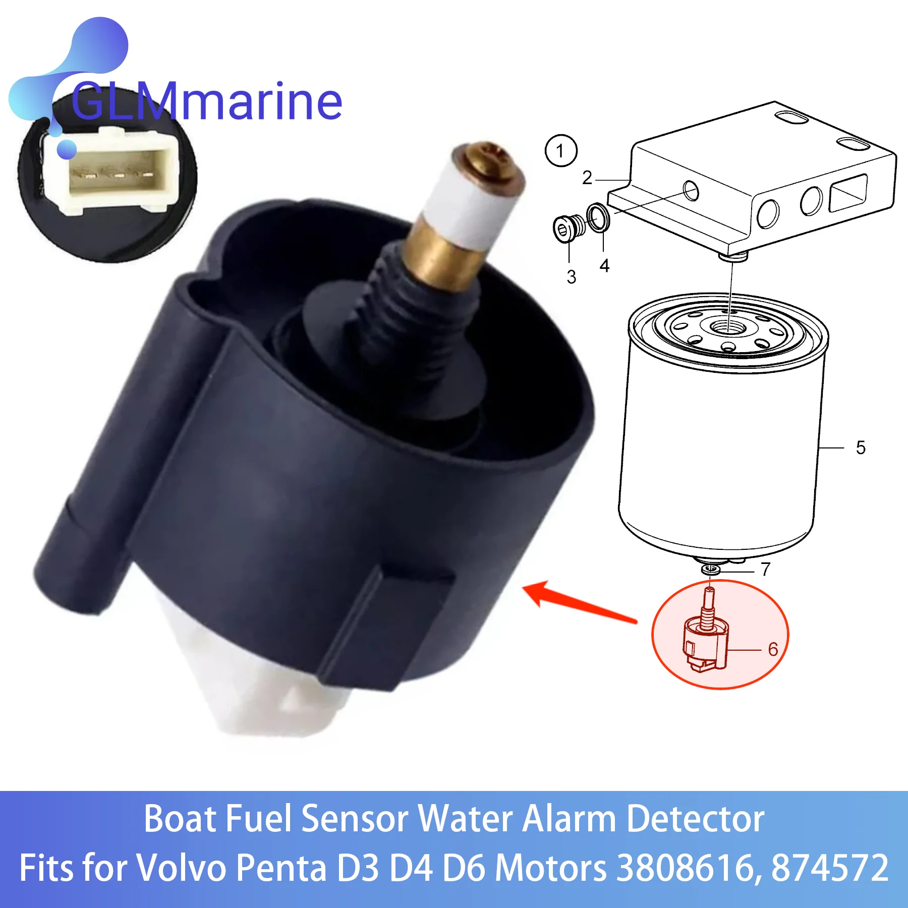 3808616 New Fuel Sensor Water Alarm Detector for Volvo Penta D3 D4 D6 Series