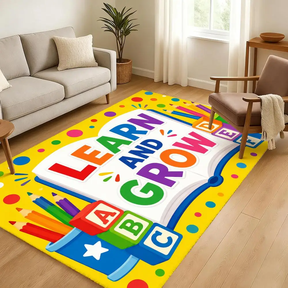 Learn and Grow Classroom Floor Mat Soft Thickened Absorbent Non-Slip Bedroom Living Room Door Mat Home Decor Flannel Rugs