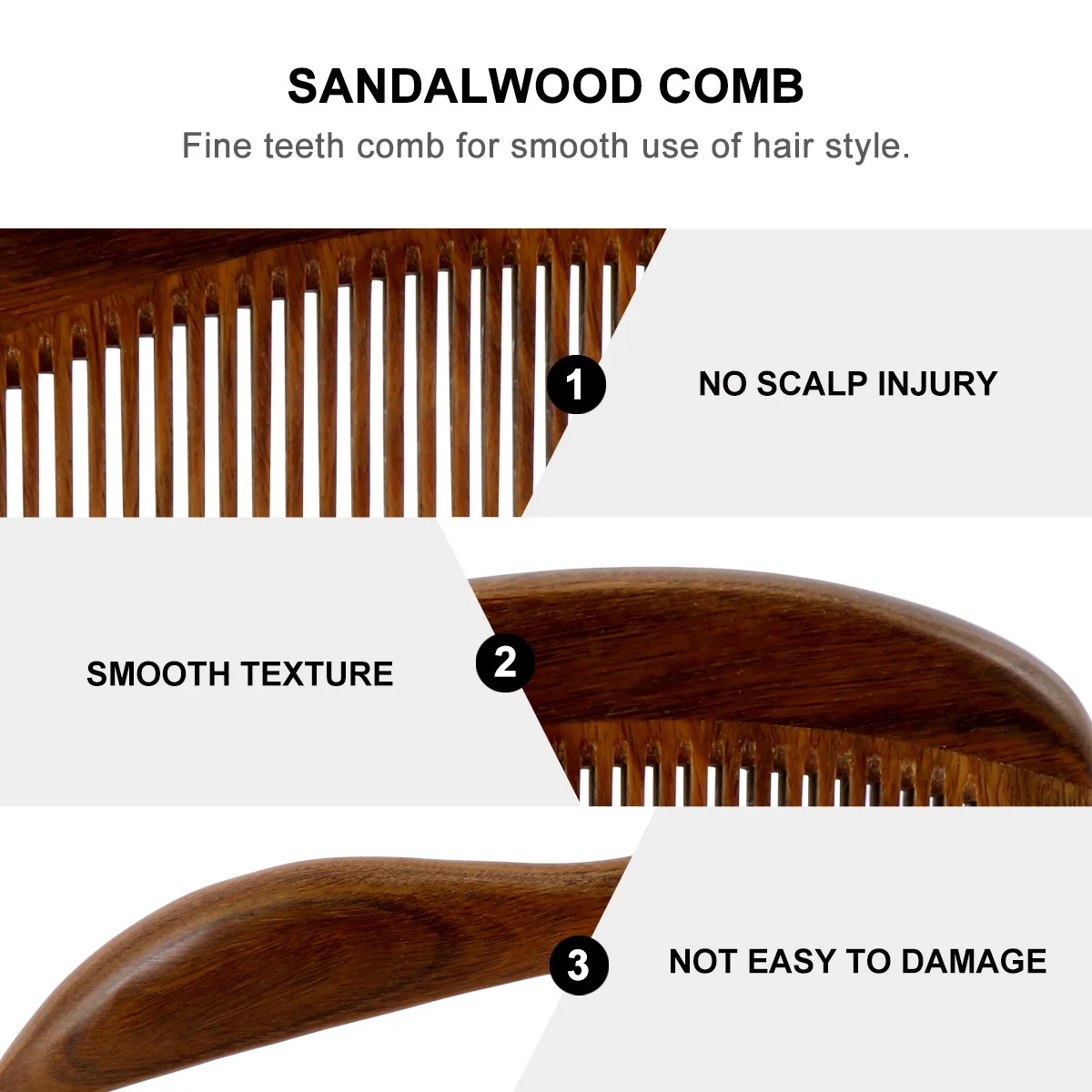مشط خشب الصندل لتدليك الأسنان الخشبية المضادة للكهرباء الساكنة بدون إصابة فروة الرأس للاستخدام العائلي الاحترافي وتغير الألوان الطبيعية #1