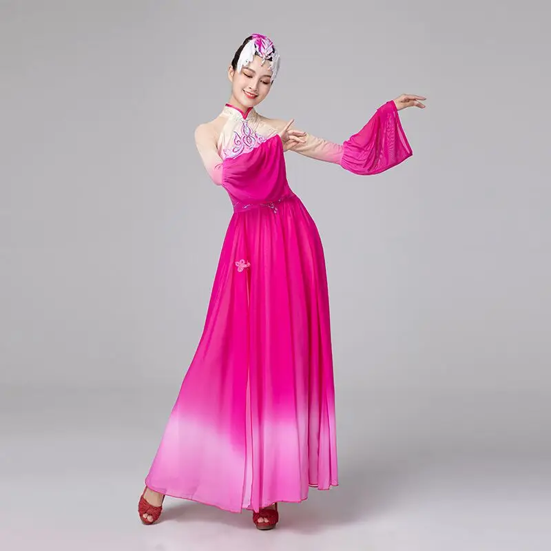 Pink Dress Flower Dance For Women Wedding Dance Performance Long Sleeve Classic Dress Styles In Fashion With Headwear