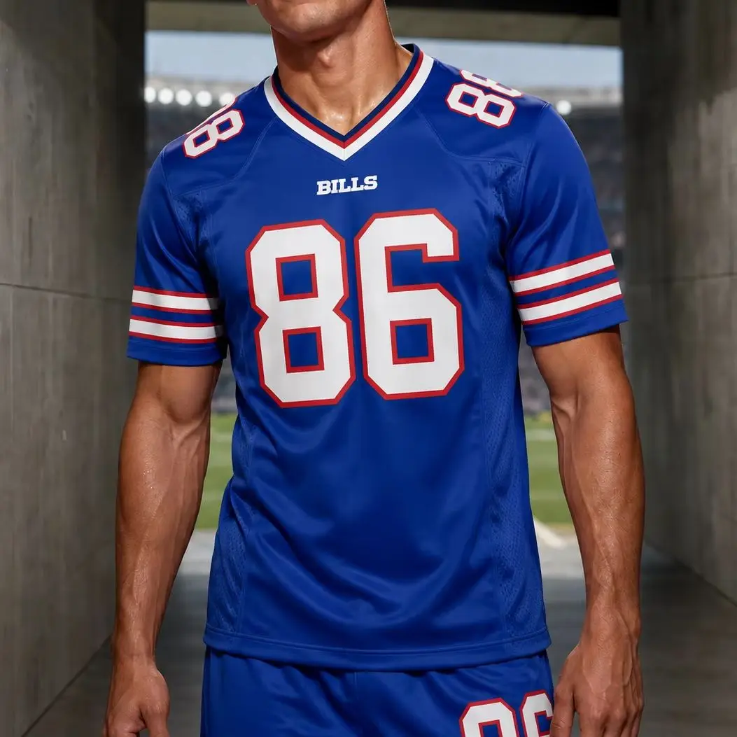 Men's American Football Jersey, Retro Sports T-Shirt, V Neck Short Sleeve Game Shirt, Casual Fan Tee, Number 86 Sportswear