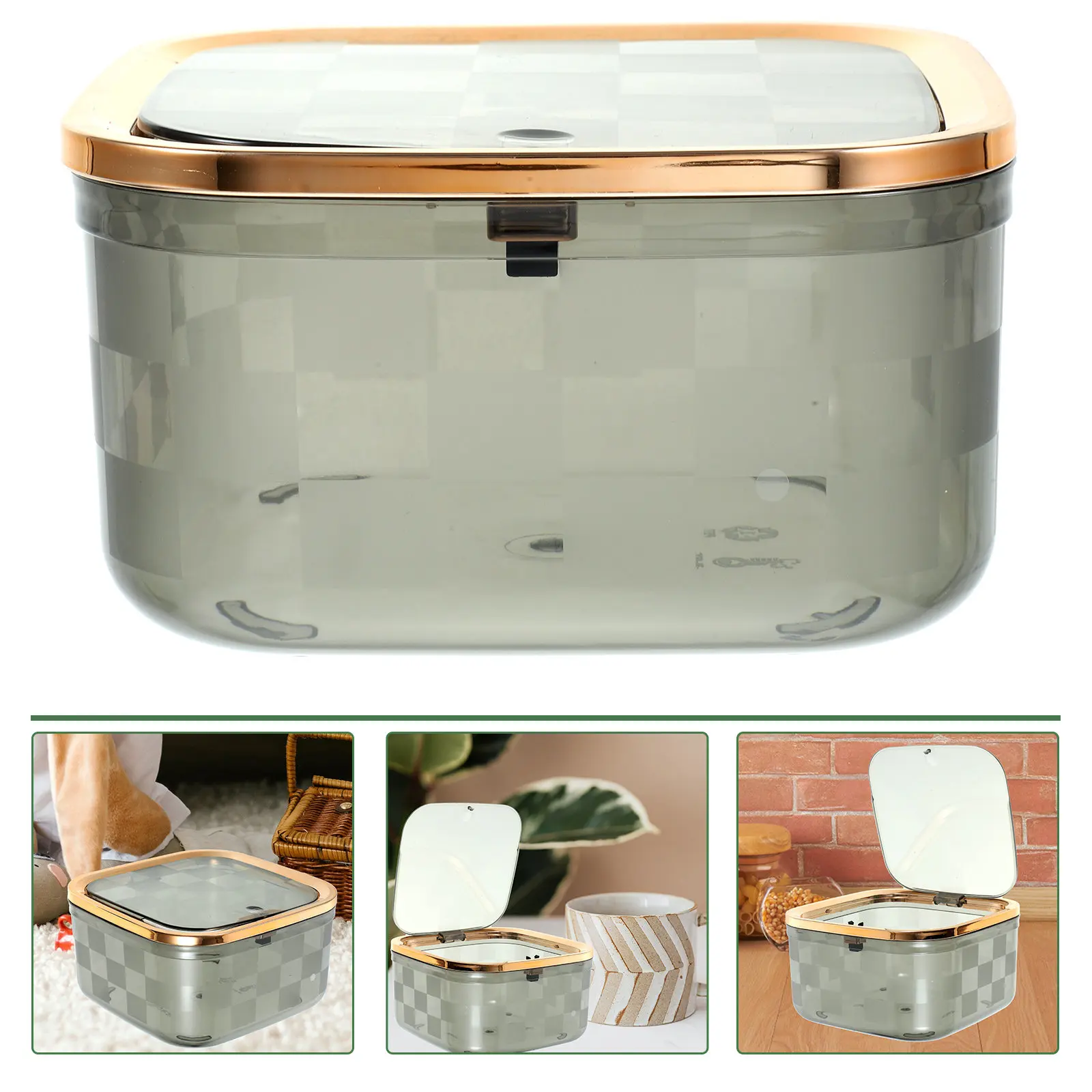 

Stylish Compact Desktop Trash Can for Makeup Tables Dressers Coffee Tables Small Spaces Rounded Corners High-Grade Pet Material