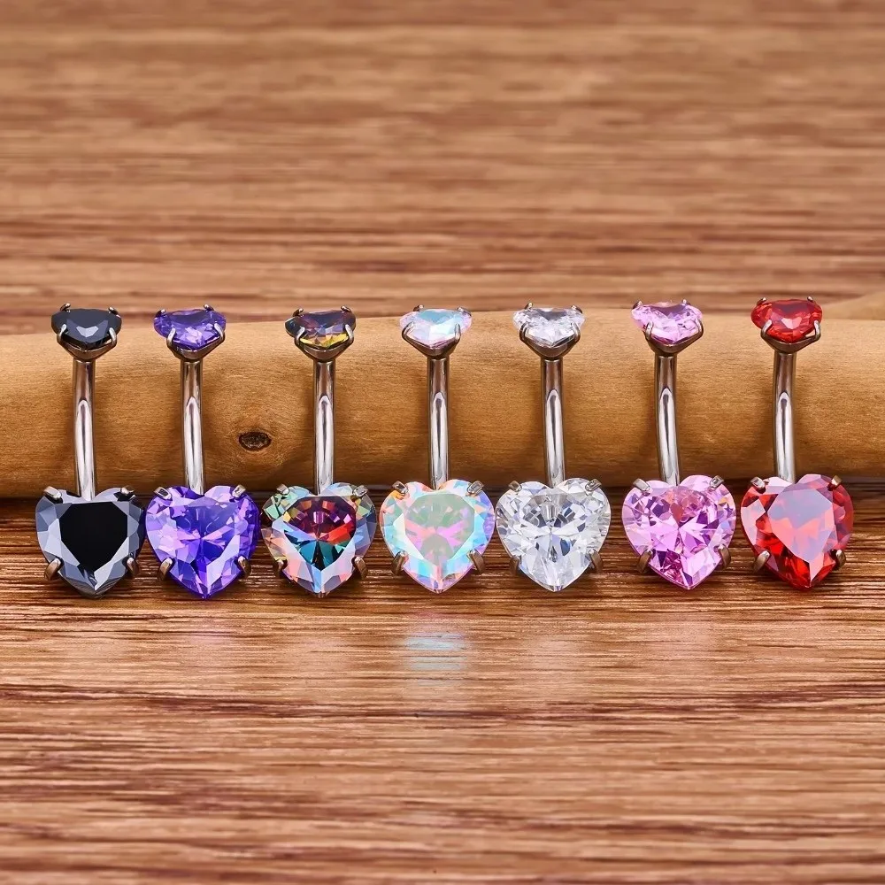 Cute Internal Thread Belly Button Rings Stainless Steel Crystal Belly Piercing Heart Silver Body Jewelry Women