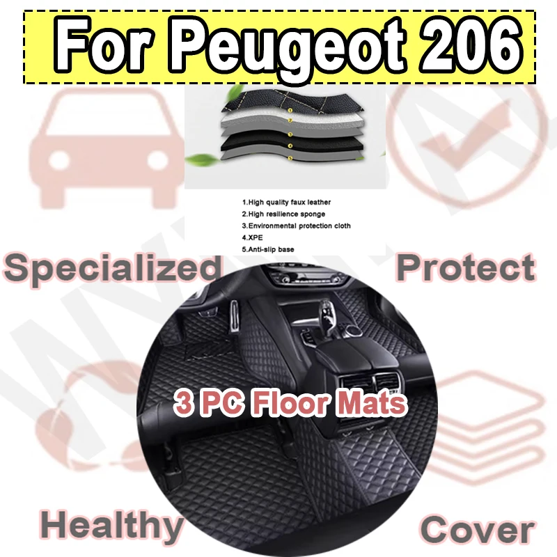 

Luxury Car Floor Mats For Peugeot 206 206+ 1998 1999 2000~2013 Carpets Rugs Luxury Leather Mat Interior Parts Car Accessories