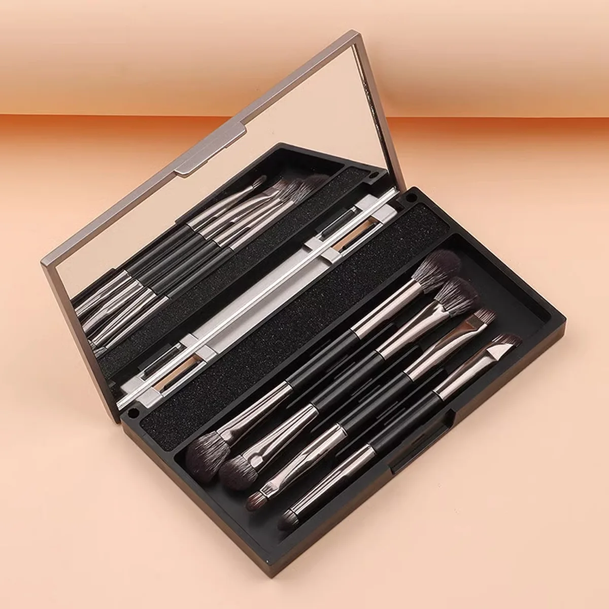 4 stks/set make-up kwastenset oogschaduw eyeliner borstel draagbare borstel + spiegeldoos