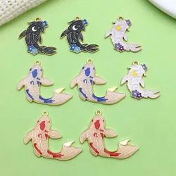 8/10pcs Enamel Lucky Koi Fish Design Charms Alloy Chinese Style Pendants for DIY Bracelet Necklace Jewelry Making Accessories