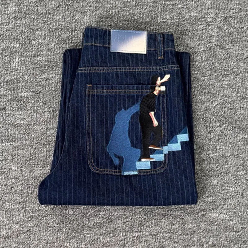 2026 جديد كل مباراة عادية Derschutze الجينز سلسلة المطرزة طباعة الرجعية الخشنة القماش عالية الجودة Derschutze بنطلون جينز #3