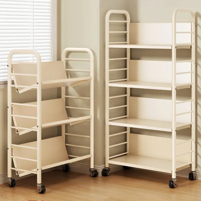 ei-Wrought iron bookshelf with wheels Multi-layer portable storage rack corner simple prateleiras parede living room furniture-