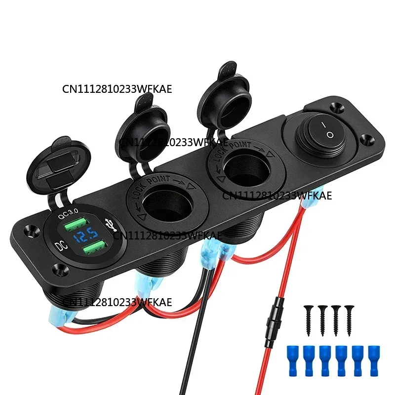 12V USB Outlet Socket Panel Dual Quick Charge 3.0 USB Car Charger Socket Cigarette Lighter Socket ON Off Rocker Toggle Switch