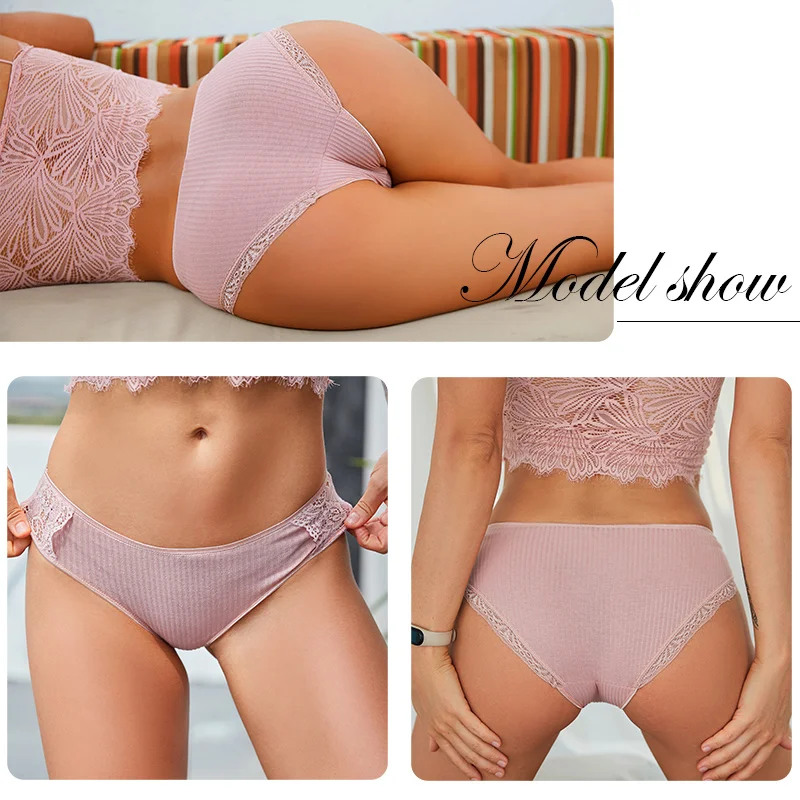 FINETOO 3Pcs/set Women Cotton Panties M-2XL Low-Rise Underwear Trendy Patchwork Lace Briefs Female Soft Underpants Lingerie 2022 - Image 3