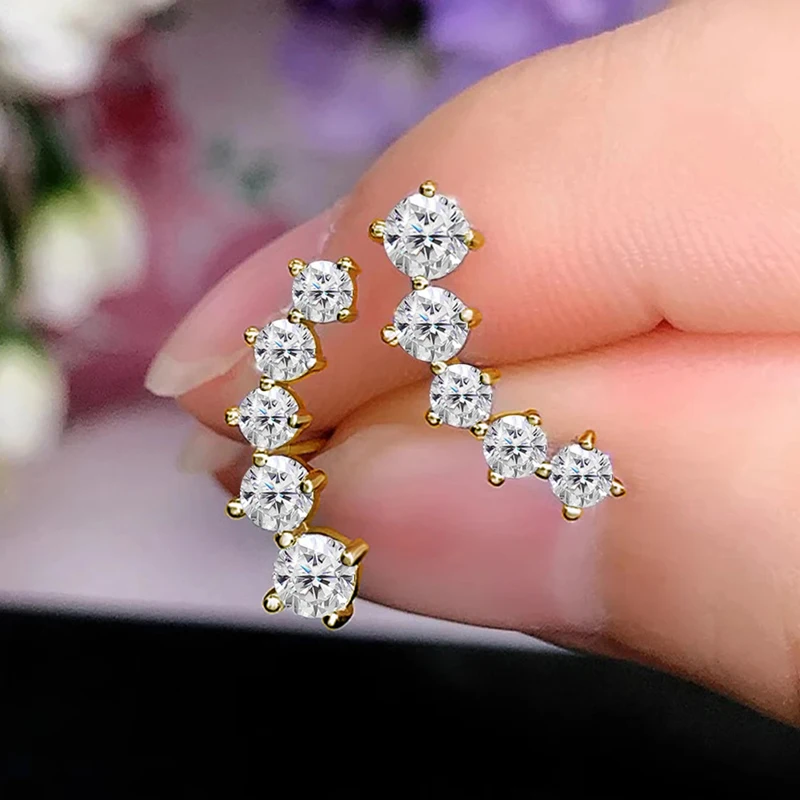 Rrjzz 5 Stone D-Color GRA Moissanite Climber Ohrstecker, hypoallergen, 14 Karat vergoldet, Ohrring-Anhänger, Geburtstagsgeschenk für Frauen – Detail 15