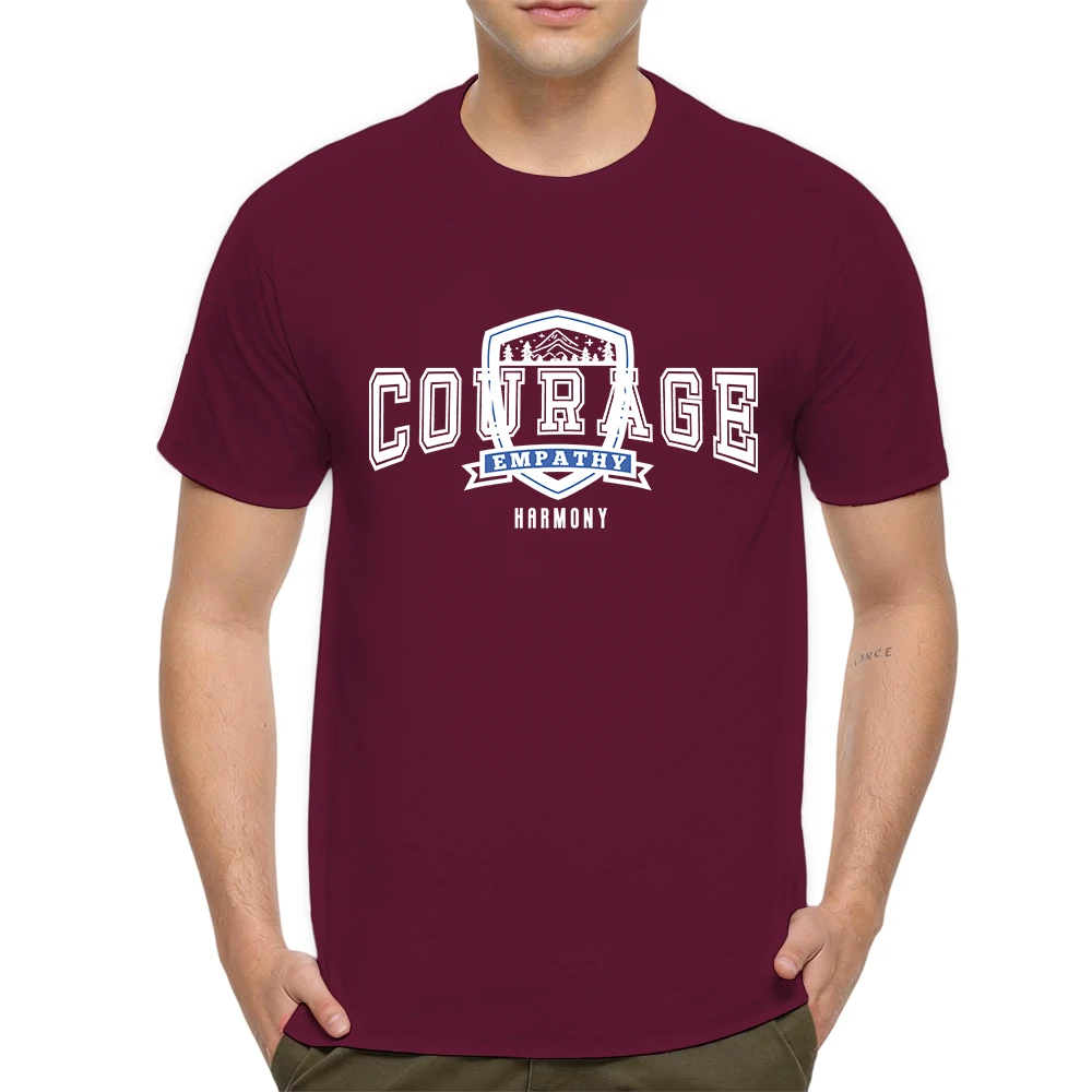 Mens 100% Cotton T Shirt Empathy Vintage Shield Outline Varsity Banner Letter Print Breathable Short Sleeve Daily Wear