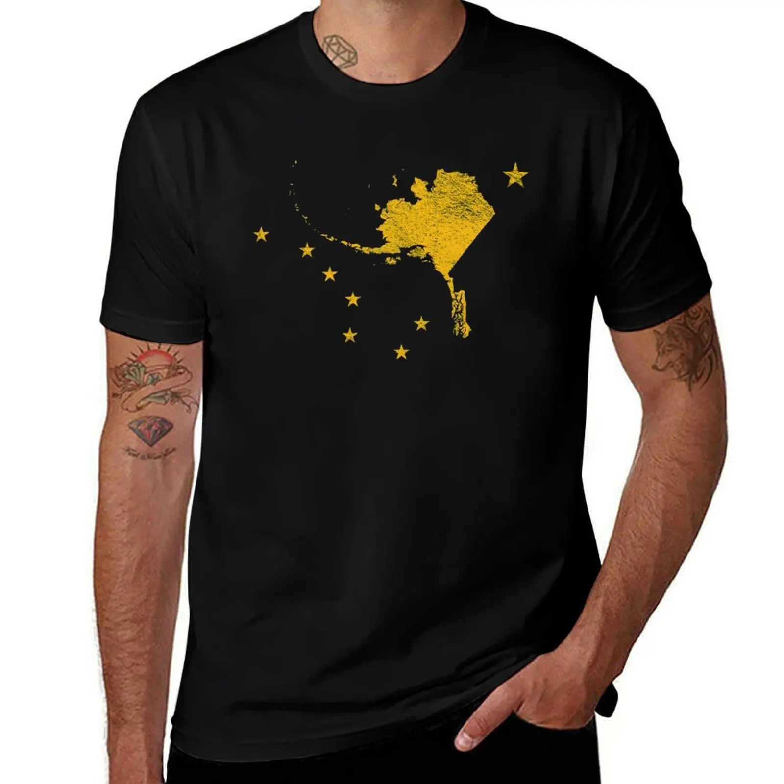 

ALASKA FLAG BIG DIPPER URSA MAJOR NORTH STAR MAP T-Shirt Gym Wear Breathable Short Sleeve Tee