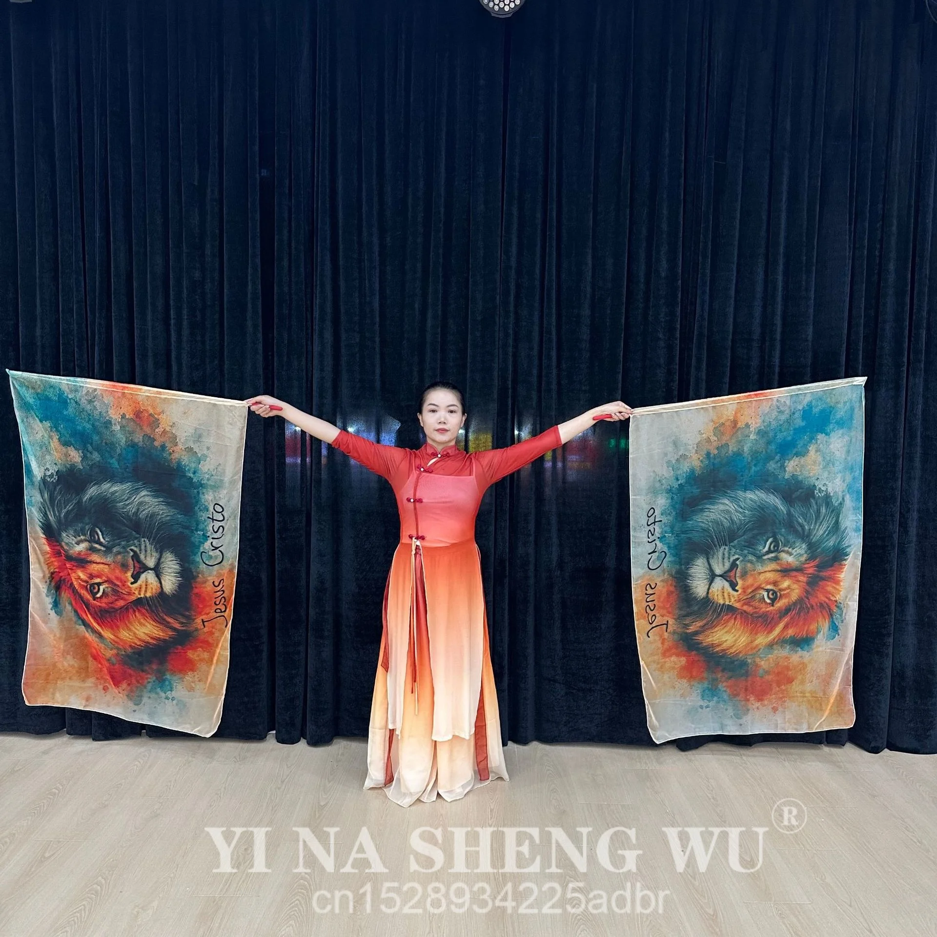 Éloge du drapeau Lion imprimé scène Costume Performance accessoires culte drapeau danse du ventre danse orientale culte drapeau Performance