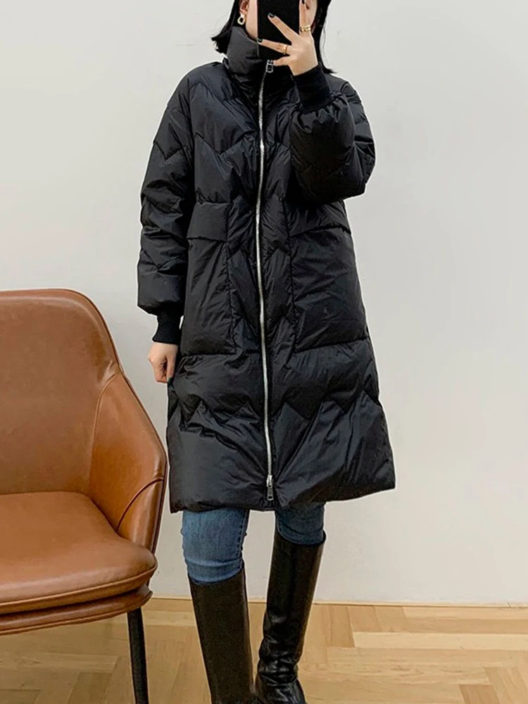 

Winter 90% White Duck Down Long Coat Women's Casual Loose Thick Warm Zipper Pocket Down Parka Women's Jacket Women 2023