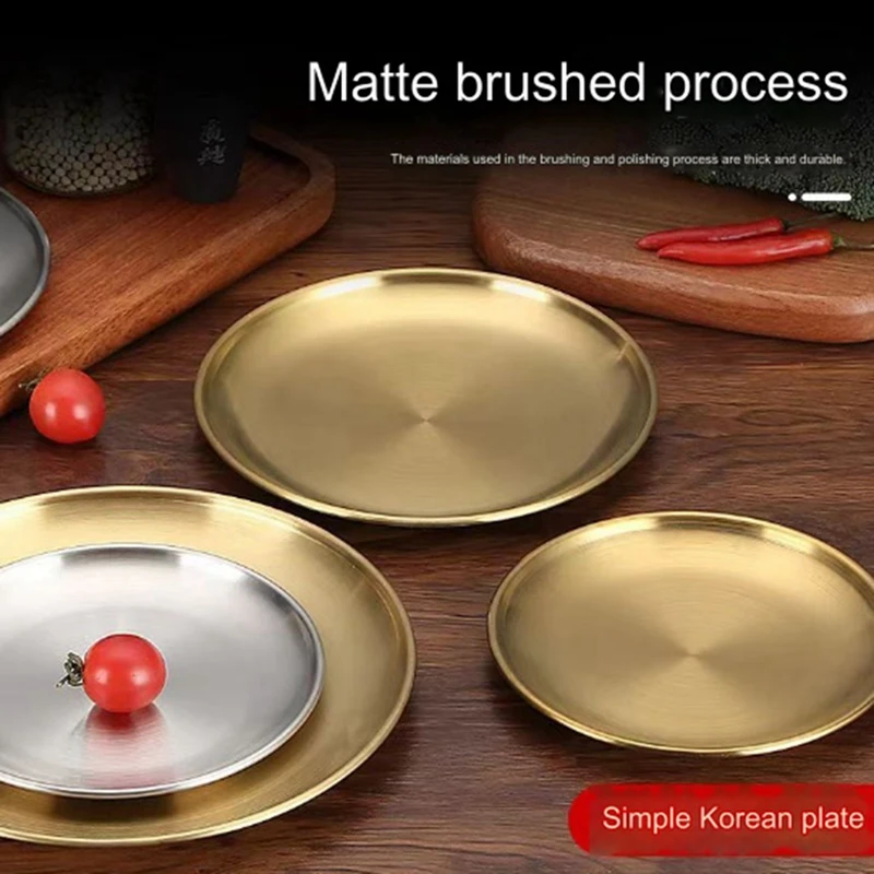 Stainless Steel Round Plate Camping Dishes Rust-Proof Stackable Food Serving Plate 14cm