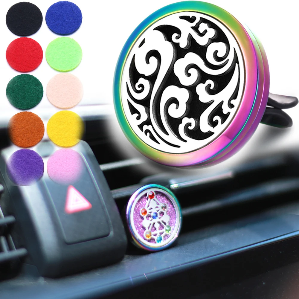 New Aromatherapy Car Perfume  Stainless Steel 30mm Magnetic Aroma Locket Gold Colorful Car Air Freshener Vent Clip