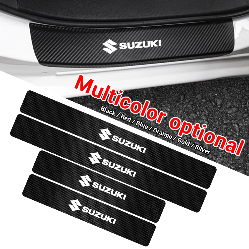 

4PCS Carbon Fiber Car Door Sill Protected Stickers Auto Emblem Decal Anti-scratch For Suzuki Grand Vitara Sx4 Swift Alto Jimny