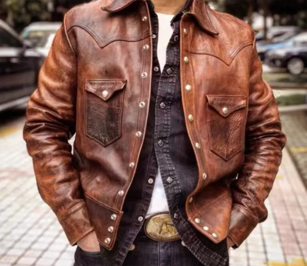 CDC1475 Cidu Asian Size Men's Slim Vintage Genuine Italian Tuscany Cow Leather Storm Rider Jacket