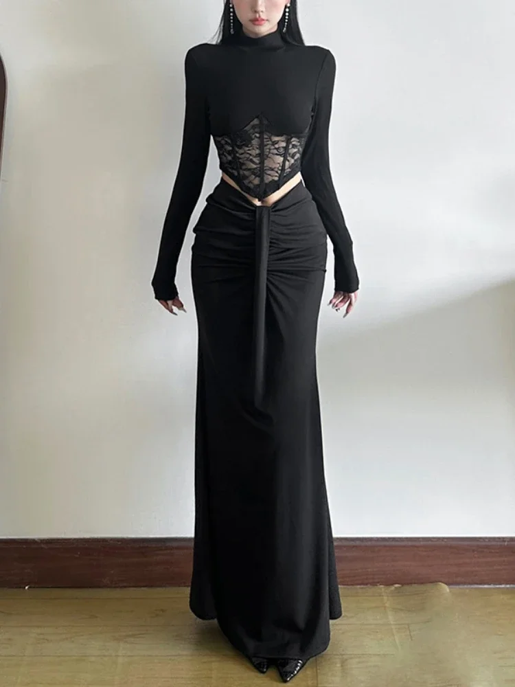 2025 wysokiej talii solidna seksowna damska długie spódnice Y2k estetyczna wiosna plisowana spódnica w stylu Harajuku Streetwear Bodycon wróżka Grunge Faldas