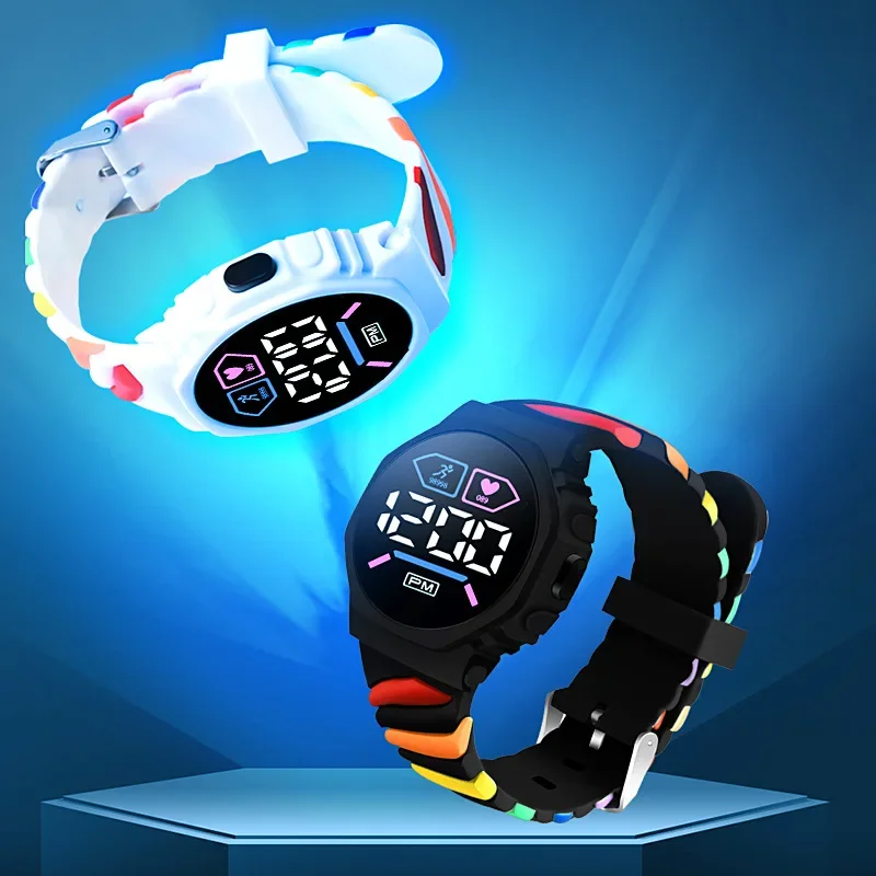 Montre électronique de sport de plein air pour enfants, arc-en-ciel, bracelet en silicone, étanche, LED, montres numériques pour enfants, cadeaux pour fille et garçon, nouveau