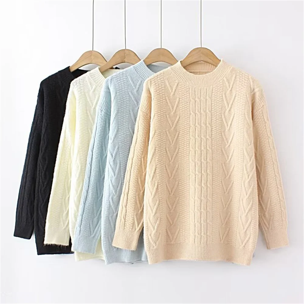 2024 Autumn/Winter New Casual Fashion Women's Solid Color Versatile Round Neck Knitted Hoodie Sweater