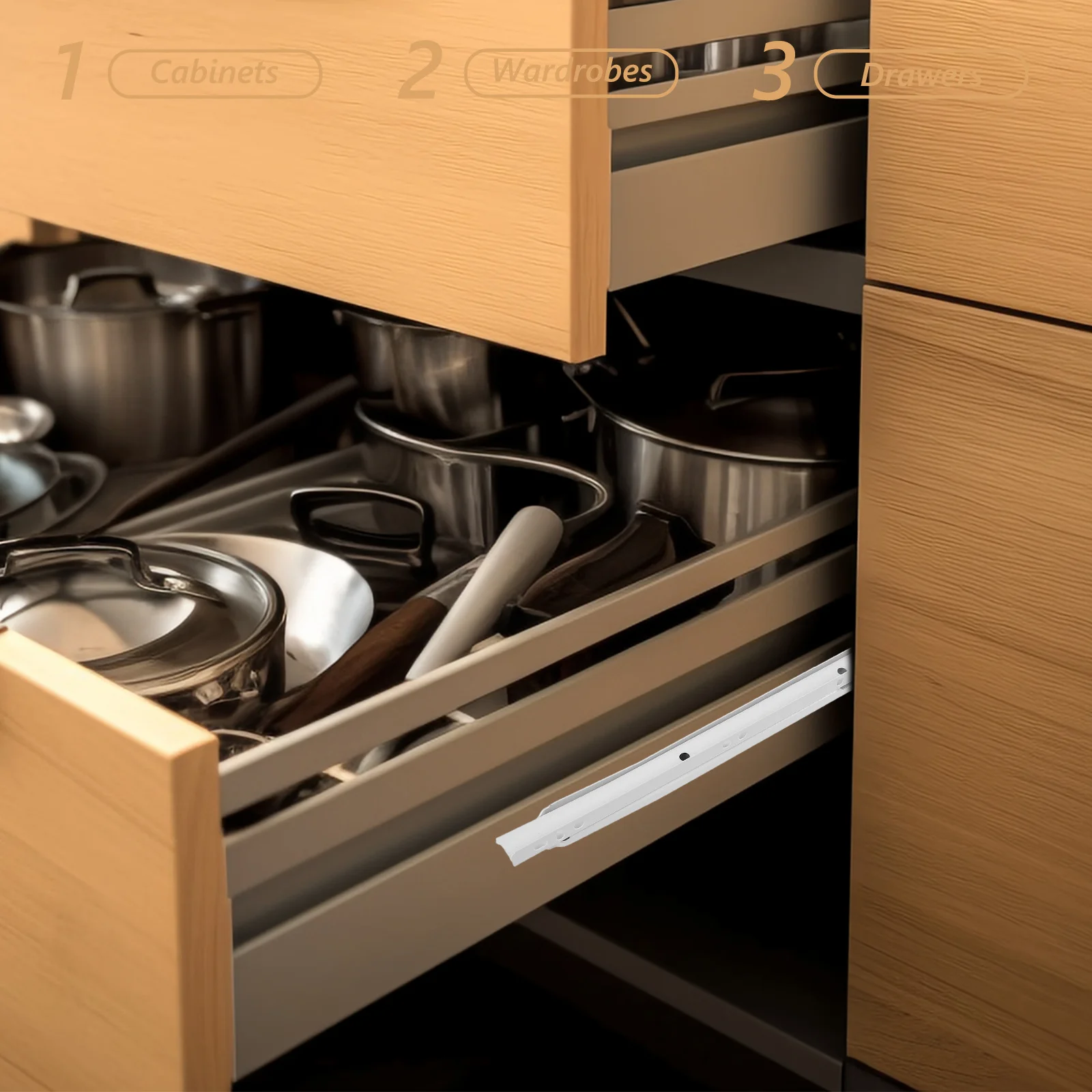 

2Pairs Steel Drawer Slides Smooth Durable Furniture Guide Rail for Kitchen Cabinet Wardrobe Dresser Drawer Track Glides